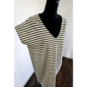 J Crew Womens Size M Striped Shirt Dress V-neck Vacation Nautical Navy White